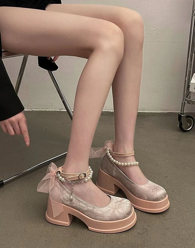 LBSFY -Woman Pumps Gothic Pink Kawaii Cute Japanese Style Lolita High Heels on Heeled Round Toe Mary Jane Shoes for Women Evening Offer