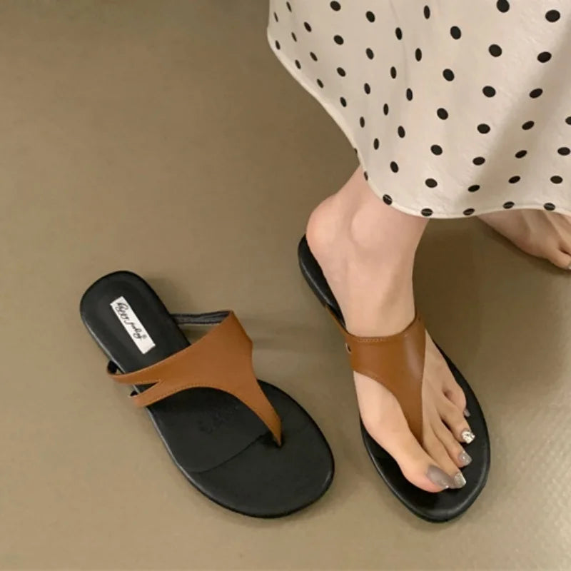LBSFY -Fashion Round Clip Toe Women Slippers Flat Heel Beach Slides Outdoor Casual Sandals New Summer Flip Flops Shoes