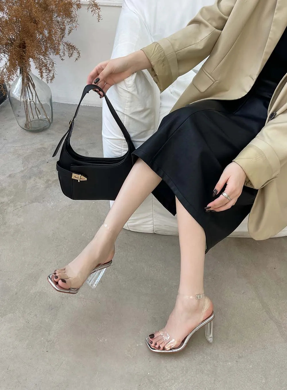 LBSFY  -  Fashion Women Sandals Open Toe Transparent Dress Shoes Thick High Heels Ankle Strap Wedding Party Pumps Dress Shoes Woman 35-41