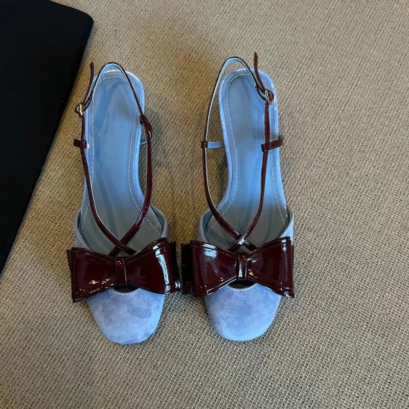 LBSFY -Women's Summer Outdoor Wear Knot Back Strap Thick Heel Comfortable Flat Head Cover Sandals Korean Style round Toe Rubber Sole