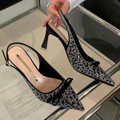 LBSFY  -  Sparkling Rhinestone High Heels Women Sexy Pointed Toe Bow Tie Luxury Designer Shoes for Women Elegant Banquet Dress Women Pumps