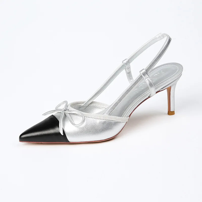 LBSFY  -  Female slim heeled French silver commuting style with pointed toe and shallow mouth, not tiring feet, high heel single