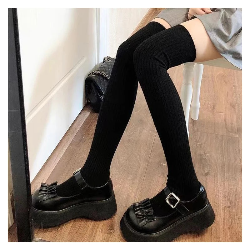 Lbsfy Stockings Winter Solid Color Thigh High Medias Over The Knee Cute Lolita Socks Woman Thick Warm Stockings Long Leg