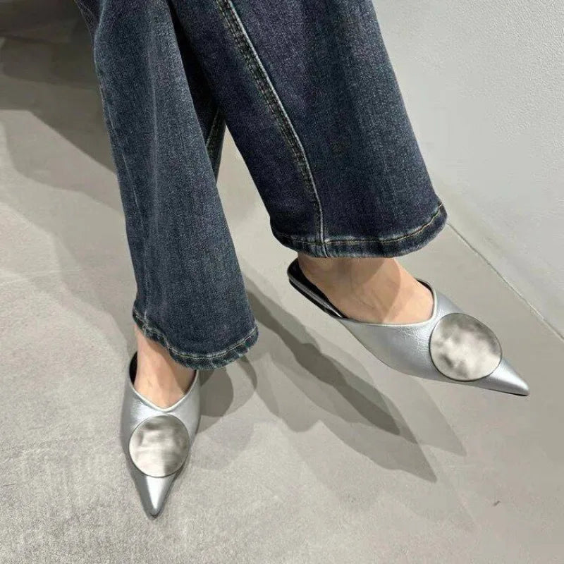 LBSFY -New Women Slippers Designer Flat Sandals Summer Slides Non-slip Metallic Color Fashion Footwear Brand Pointed Toe Mules Ladies