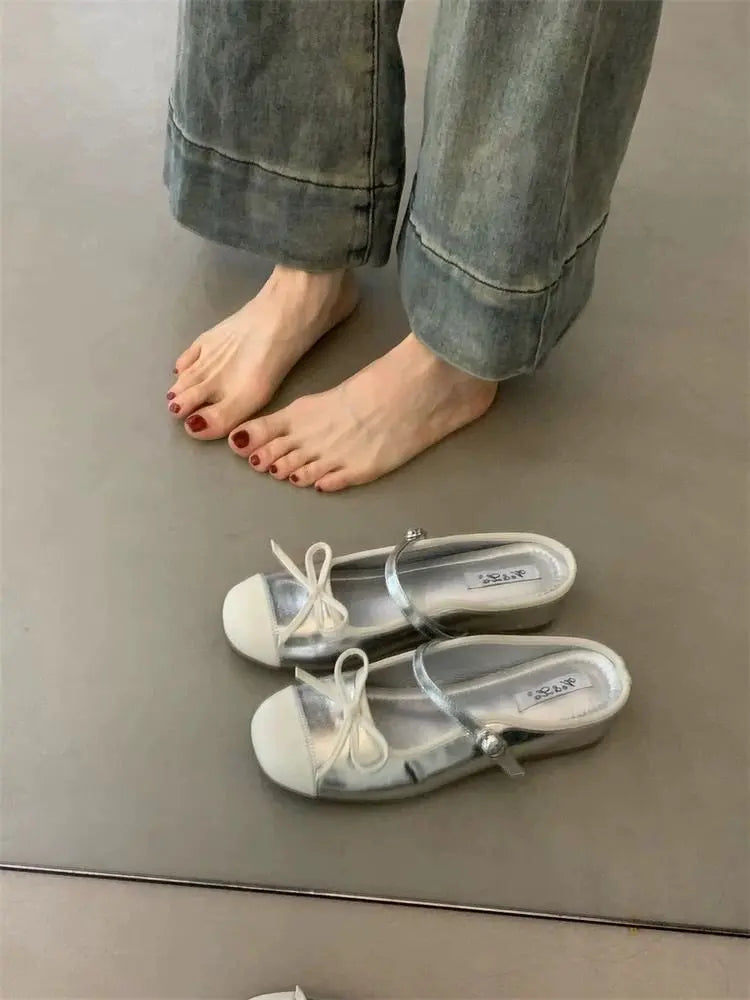 LBSFY -Women's Bow Toe Half Slippers Summer Non-Slip Inner Heightening Mary Jane Shoes for Women Soft Soled Breathable Sandals Slippers