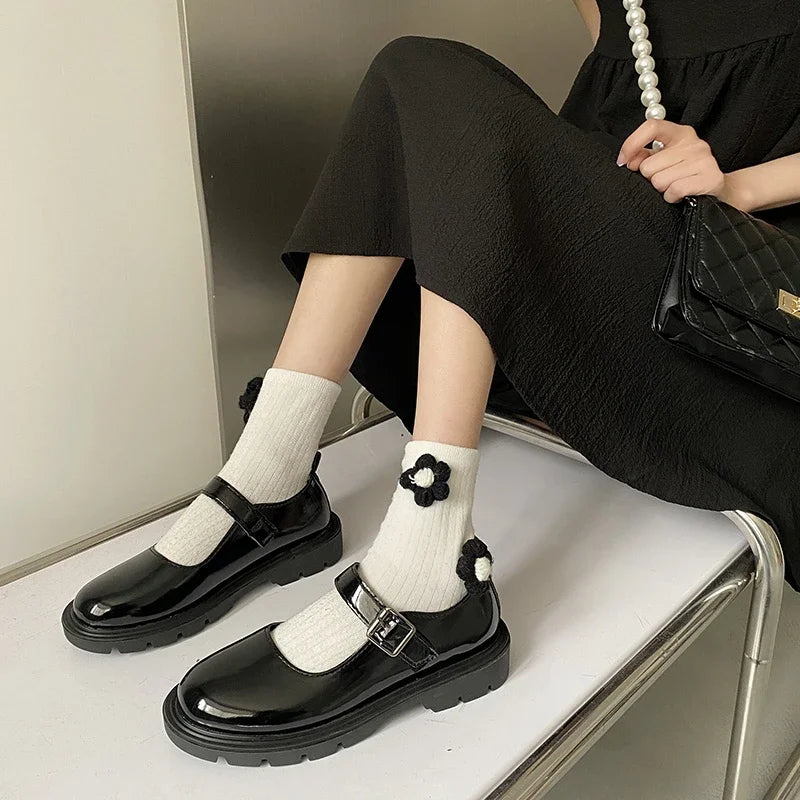 LBSFY -Women Black Lolita Shoes Casual Platform Mary Janes Heels Women Vintage Pumps for Women College Student Low Heel Women's Shoes