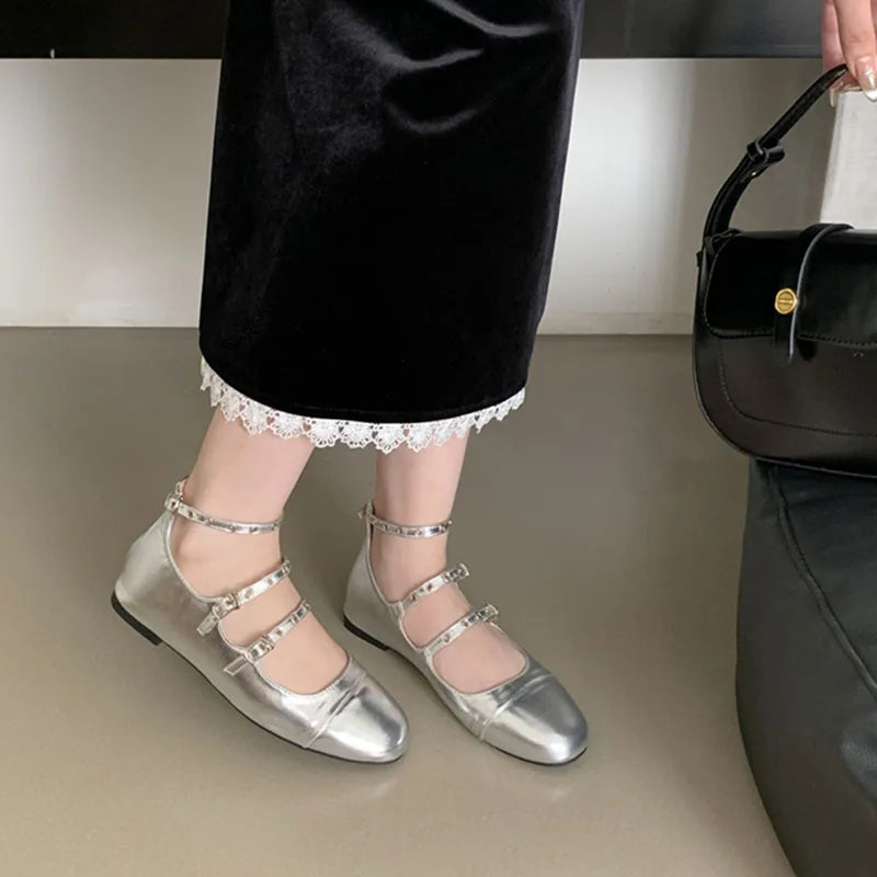 LBSFY  -  2024 Spring New Brand Women Flat Shoes Fashion Ankle Strap Ladies Elegant Dress Mary Jane Shoes Round Toe Soft Ballerinas