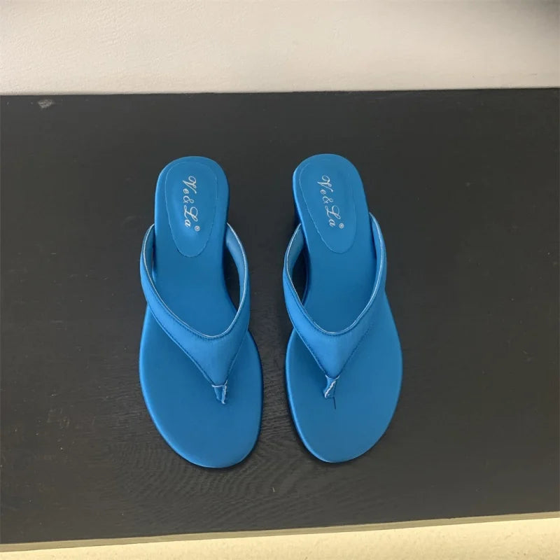 LBSFY  -Summer New Brand Women Slipper Fashion Low Weadge Heel Sandal Narrow Band Outdoor Vaction Beach Slides Shoes