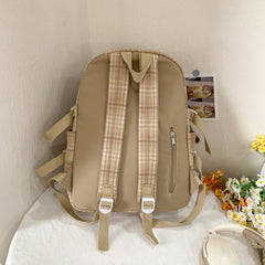 LBSFY -Casual Backpack, Trendy Brand Cotton and Linen Checkered Design School Bag, Good-Looking, Large-Capacity Lightweight Backpack for Junior High School and College Students