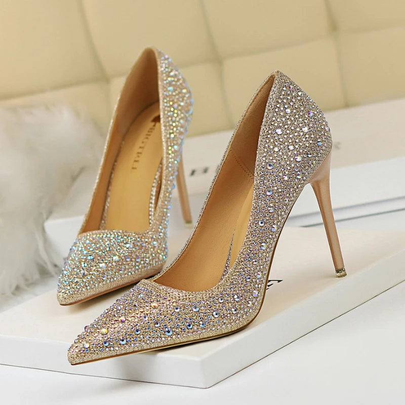 LBSFY  - 2024 summer new 7cm 10cm high heels for women PROM party shoes Wedding bride high heels Luxury rhine-diamond design work sandals