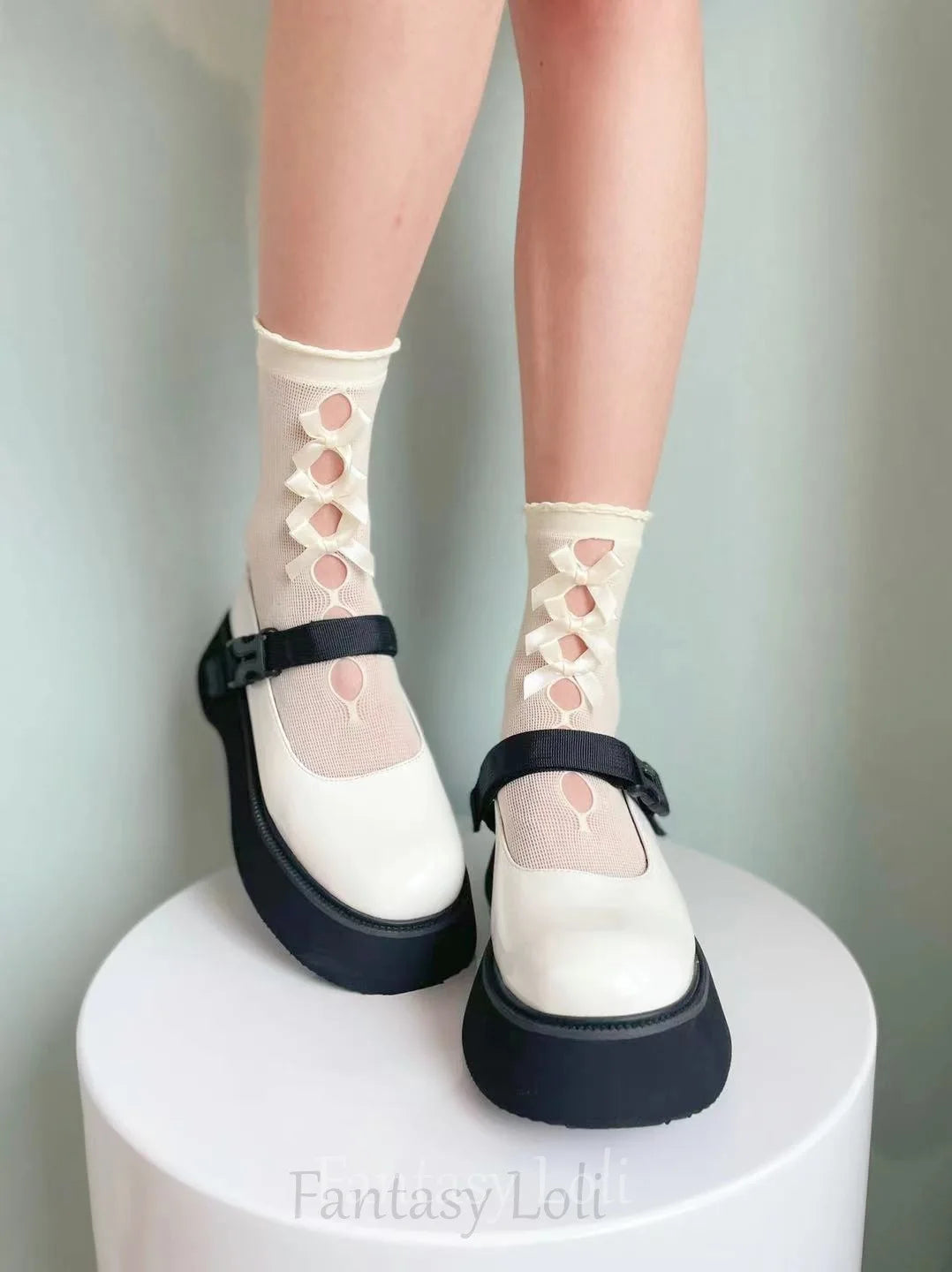 Lbsfy Stockings Woman Summer Bowknot Hollow Cute Lolita Socks Medium Length Black/White Stockings Women Lingerie