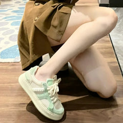 LBSFY  -  Comfortable Womens Sneakers Grid Design Breathable Lightweight Skate Shoes Versatile Lace Up Mint Green Casual Sneakers