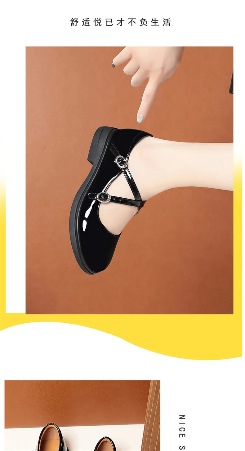 LBSFY -Spring Versatile Breathable Women Mary Jane Shoes Low Heel Buckle Strap Round Toe  Party Dance Soft Leather Single Shoes