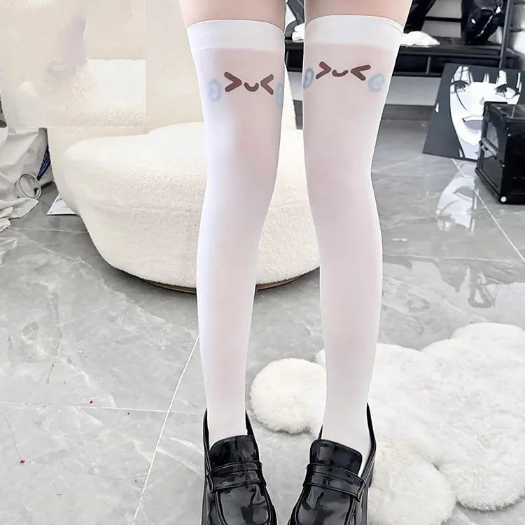 Lbsfy Lolita Japanese Kawaii Expression Thigh Socks Over Knee Thigh High Stockings Summer Long Socks JK Harajuku  Y2K Cosplay Socks