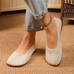 LBSFY -Women Flats Solid Color Mesh Breathable Sneakers Women Soft Bottom Knit Ballet Loafers Shoes Casual Slip on Boat Shoes for Women