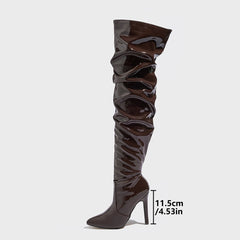 LBSFY -Fashion Women's Pointed-toe Leather Fashion High-heeled Boot Knee-length Boots Over Knee Boots Brown Fashion Personality Boots