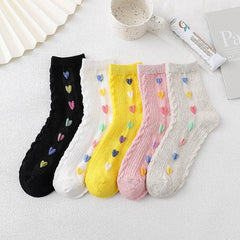 Lbsfy Women's Socks Spring Summer Love Print Mid-tube Korean Sweet Style Kawaii Cute Harajuku Solid Color Long Socks For Girls Gift