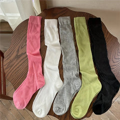 Lbsfy Women Stacking Socks Soild Color Thin Calf Long Socks Summer Autumn Vertical Stripe 스타킹d Stockings Ins Style Korean Y2k Cotton