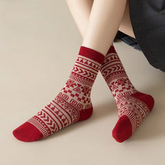 Lbsfy 6 Pairs Happy New Year Socks for Women Combed Cotton Fashion Red Christams Sock Sets Female Winter and Spring Double Needle Sock