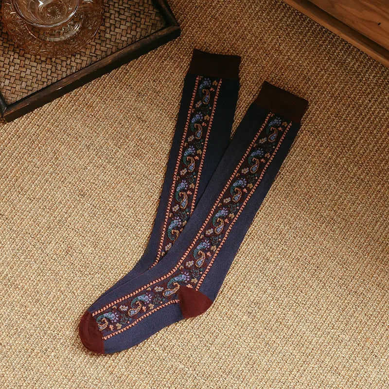 Lbsfy Japanese Kawaii Long Socks Stockings Women Ethnic Style Knee Socks Floral Embroidery Harajuku Vinage Girls Cute Socks Stockings