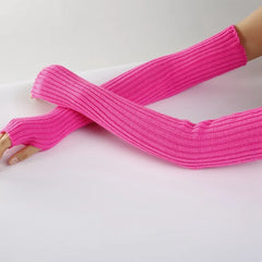Lbsfy New Long Fingerless Gloves Womens Winter Warmer Knitted Arm Sleeve Fine Casual Soft Girl Goth Clothes Women Punk Gothic Gloves