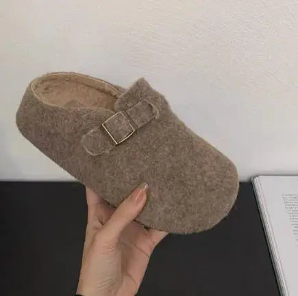 LBSFY -Fashion Women Slippers Mules Fur Women Shoes Winter Buckle Flats Platform Walking Plush Ladies Slides Casual Warm Indoor Boots