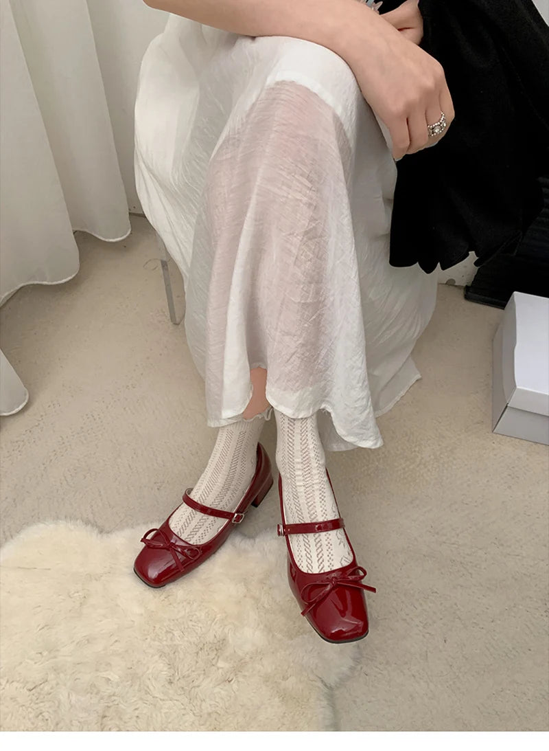 LBSFY -Patent Leather Women Mary Jane Shoes Fashion Shallow Butterfly-knot Shoes Spring Autumn Wedding Party Shoes