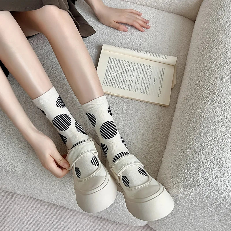 Lbsfy Women Socks Cotton Spring Autumn Japanese Style Harajuku Comfort Hip Hop Cute Classic Short Crew Dot Socks Girls Gift
