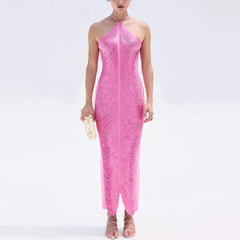 LBSFY  -  Elegant Sleeveless Hollow-shoulder Long Dress Fashion Women Solid Temperament Tassel Dress Sexy Slim Halter Club Party Dress
