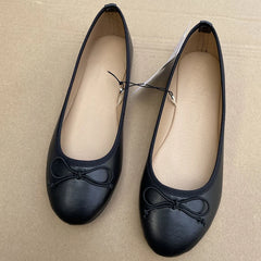 LBSFY -Elegant Bowknot Ballerina Women's Flat Round Toe Comfort Slip-On Ladies Loafers Leather Single Mules Shoes