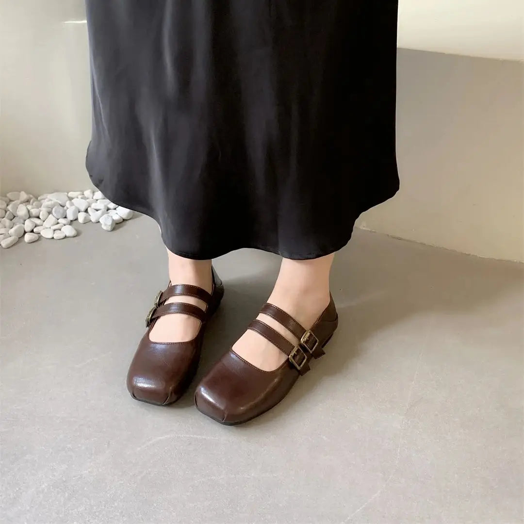 LBSFY -New Brand Women Flat Shoes Fashion Square Toe Shallow Ladies Mary Jane Shoes Soft Sole Outdoor Laofer Shoe Mujer