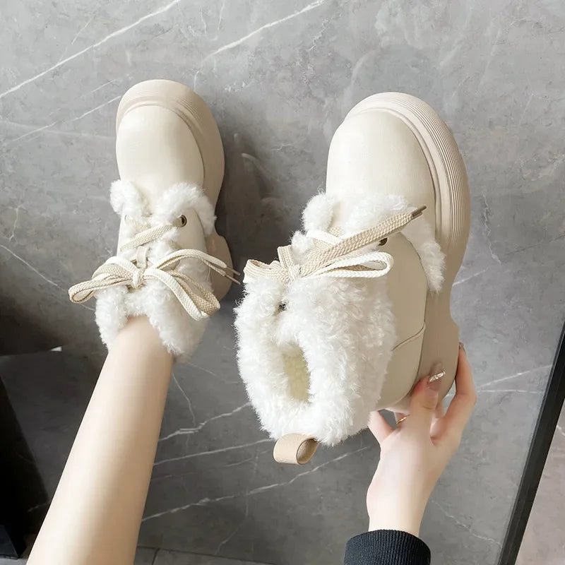 LBSFY  -  Winter Pu Leather Velvet Non-slip Warm Snow Boots for Women Designer Soft-soled Women's Cotton Shoes Fashion Ankle Boots Female