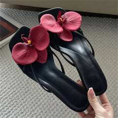 LBSFY -Design Style Flower Square Clip Toe Thin Low Heels Women Slippers Fashion Casual Sandals 2025 Summer Flip Flops Shoes