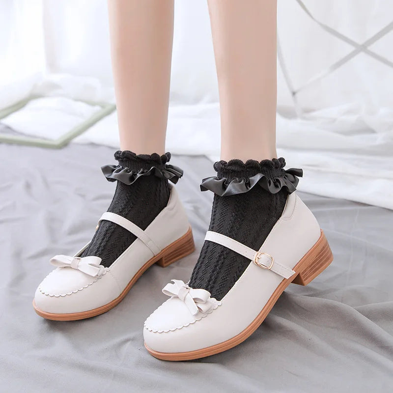 Lbsfy Socks Women Female Cute Kawaii Japanese Spring Summer Cute Kawaii Sweet Style Lolita Thin White black Lace Sock Girls Gift Sox