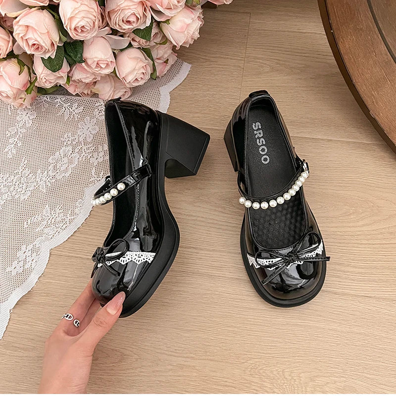 LBSFY -Platform Thick Heel Women Mary Jane Shoes Fashion Butterfly-knot Dress Shoes Ladies Outdoor Leather Pumps