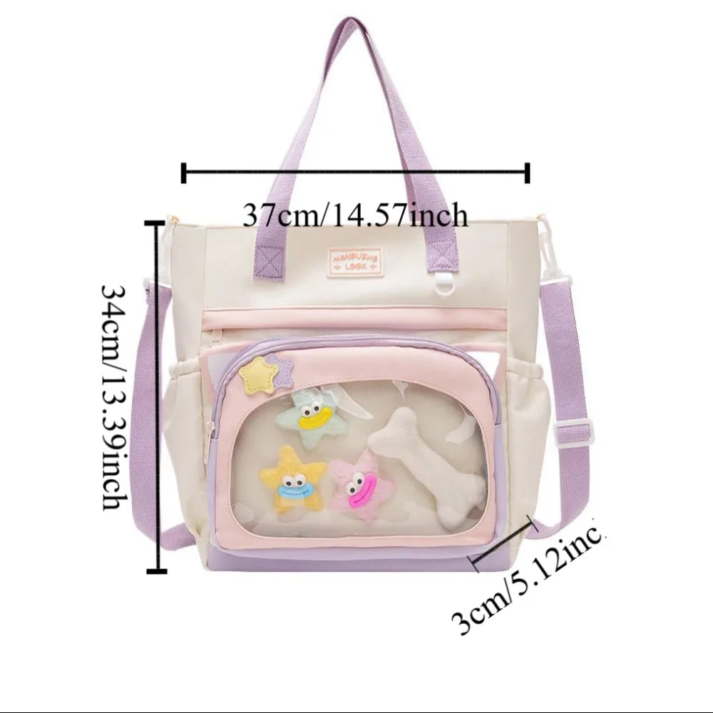 LBSFY -Fashion Japanese Style Transparent Itabag Large Capacity Pvc JK Shoulder Bag Casual Harajuku Canvas Tote Bag Girls