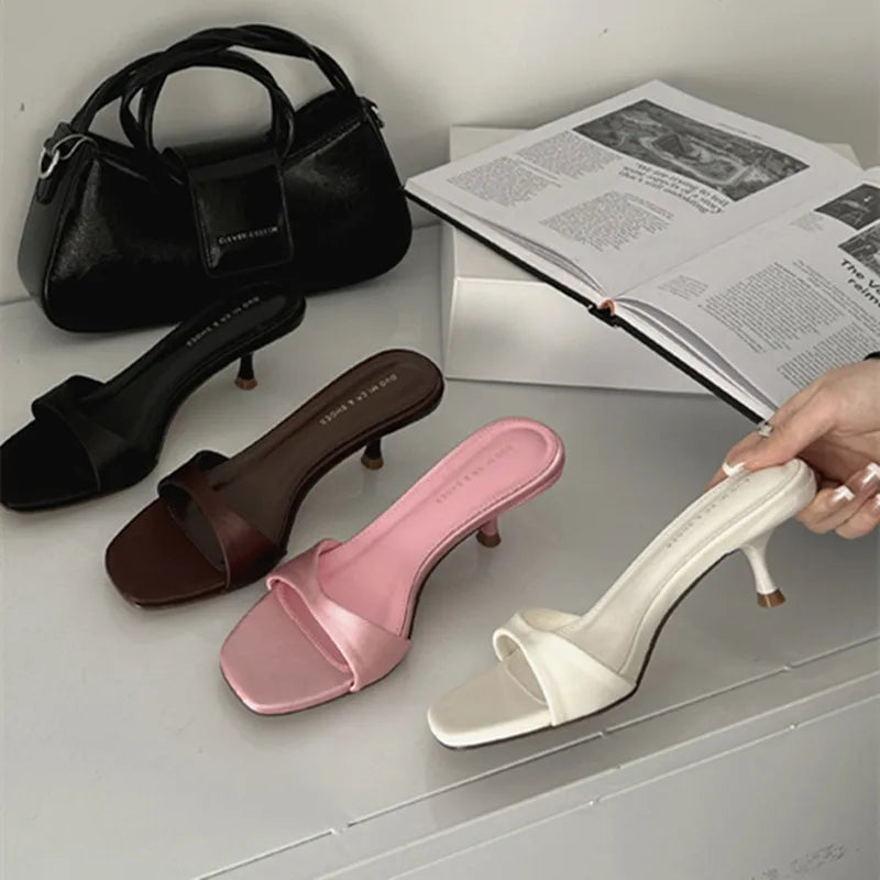 LBSFY  -Summer Women Slipper Fashion Open Toe Slip On Ladies Elegant Slides Med Heel Sandal Shoes Dress Shoes Mujer
