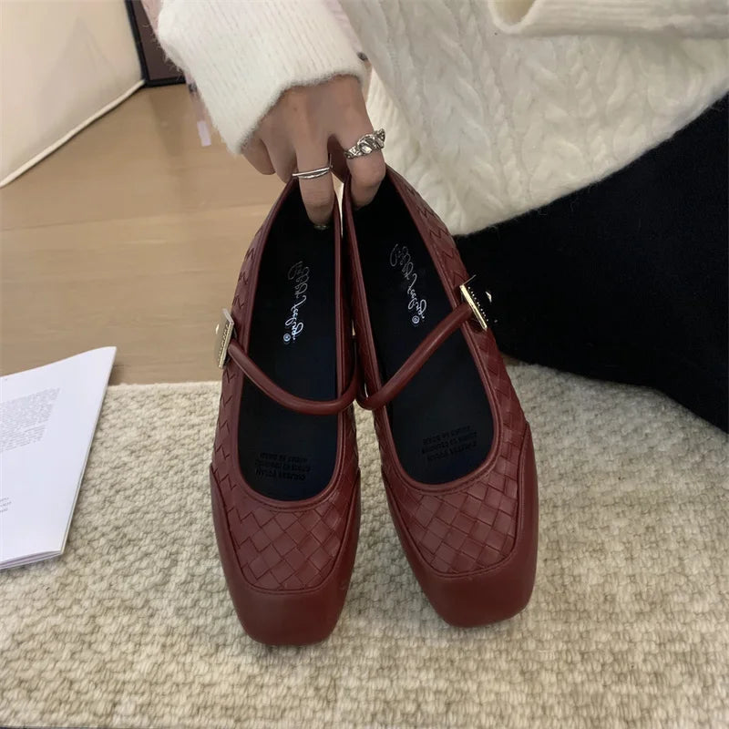 LBSFY  -   Autumn Women's Flats Square Toe Mary Janes Shoes Soft Ballet Shoes Female Button Strap Shallow Dress Shoe Mujer
