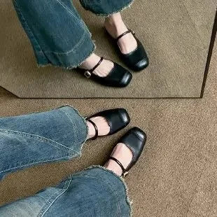 LBSFY -Women's Flat Bottom Slip-On Summer Shoes to Match Skirts Square Head Outdoor Wear Rubber Sole Leisure Style Footwear