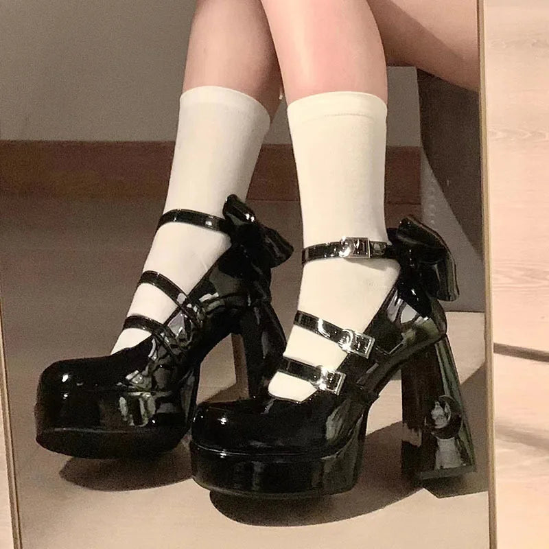 LBSFY -Spring Punk Thick Heel Mary Jane Lolita Shoes Woman Patent Leather Cosplay Shoes Y2k Chunky Platform High Heels Pumps