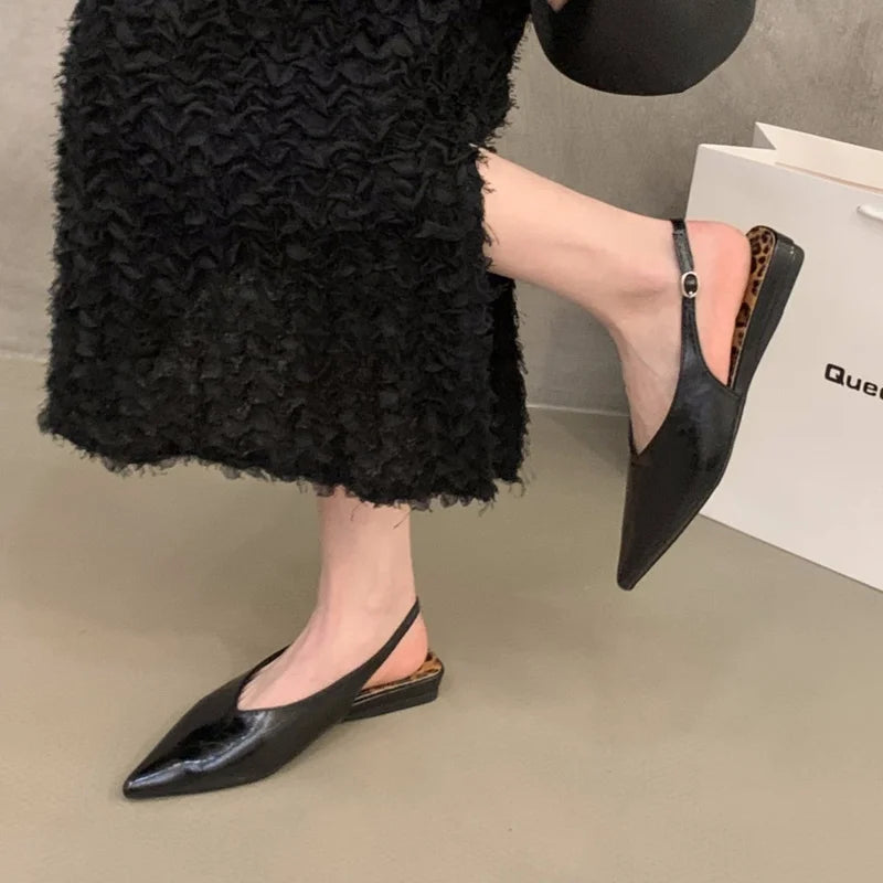 LBSFY  -Brand Women Sandals Pointed Toe Elegant Flat-heel Shoes Summer Fashion Slingback Woman Mules Shoes Pumps Dress Shoes Mu
