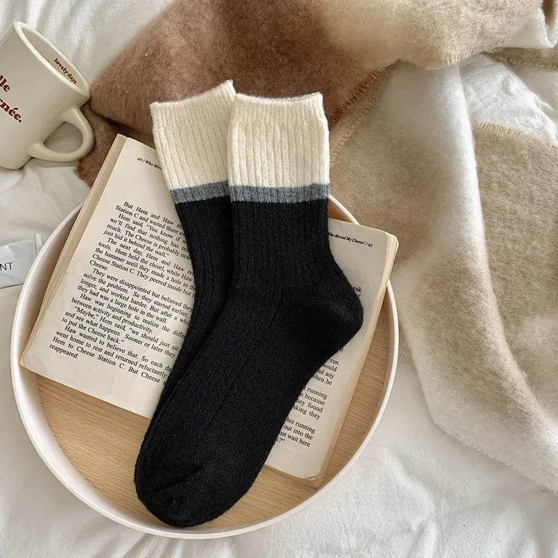 Lbsfy Wool Winter Thick Warm Cute Socks Cotton Korean Wool Stripe Designer Socks Middle Tube Kawaii Casual Harajuku Women Socks