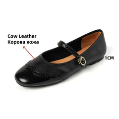 LBSFY  -   Women Mary Jane Ballet Shoes Genuine Leather Flats Woman Classic Round Toe Fashion Street Flats Ladies Soft Loafers