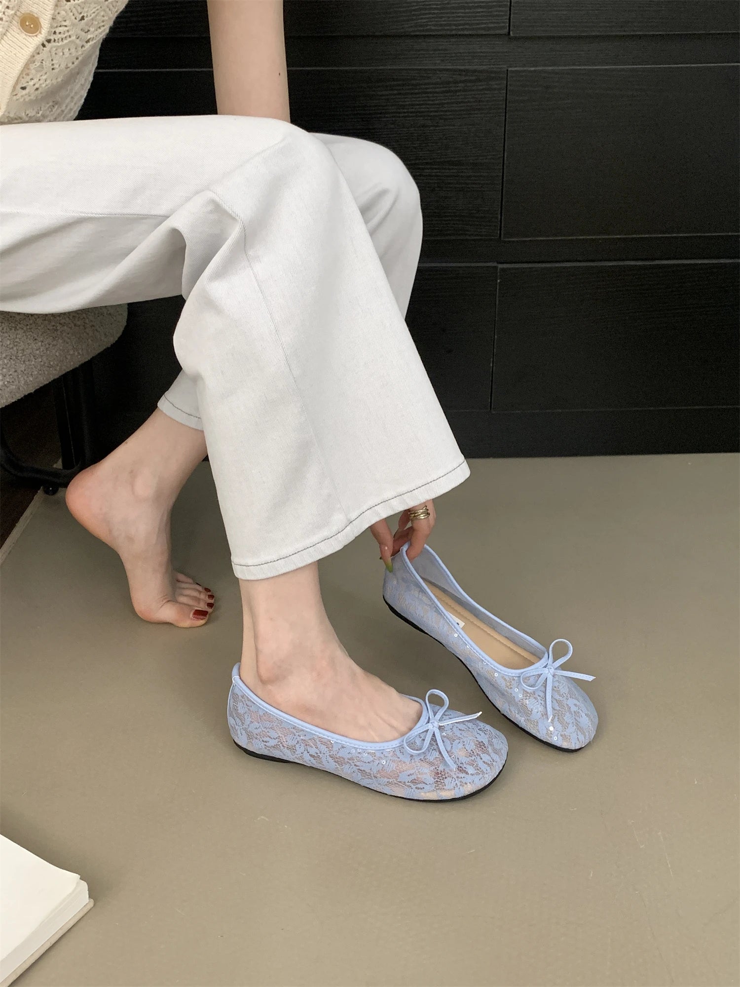 LBSFY -Summer Fashion Concise Round Head  Women Ballet Flats Low Heels Bow Mesh Party Slide Mules Casual Shoes Zapatos De Mujer