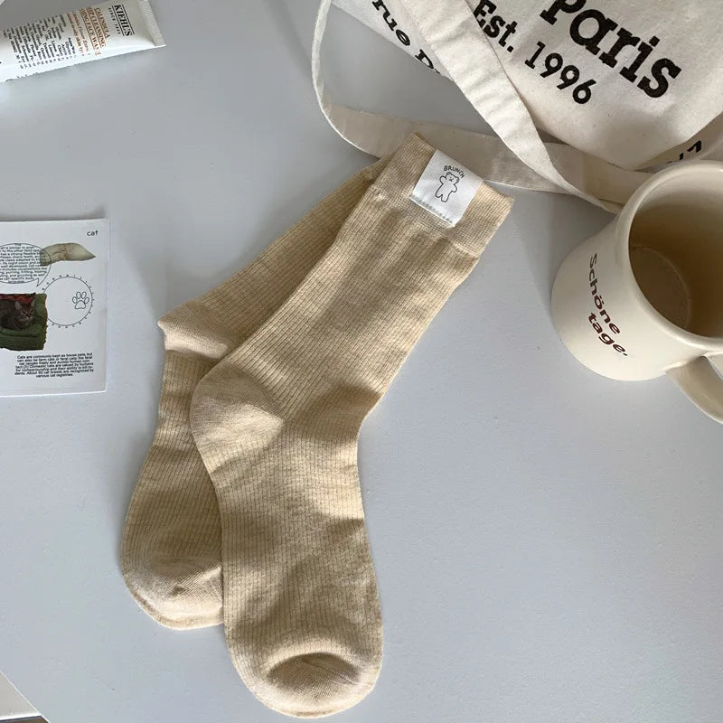 Lbsfy Women's Socks Korean Style Trendy Breathable Casual Dots Cartoon Crew Socks For Girls Novelty Color Warm Socks Comfortable Soft