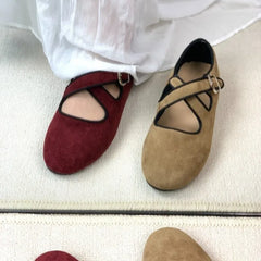 LBSFY -Luxury Spring New Women's Leopard Horsehair Narrow Band Cross Strap Flats Round Toe Leisure Soft Comfortable Female Ballerinas