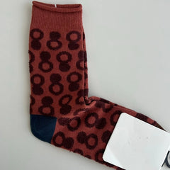 Lbsfy Autumn and Winter Women Socks Korean Style Dot Retro Tide Middle-tube Sock Cotton Knitted Socks Keep Warm Female Cozy Soft Sock