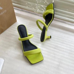 LBSFY -Open Toe High Heeled Sandals Women's Summer New Square Head Thick Heel Mid-heel Slippers