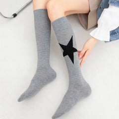 Lbsfy Women's Socks Cotton Spring Autumn Winter Black White Harajuku Korean Streetwear Socks Star Print Long Stockings Knee-high Socks