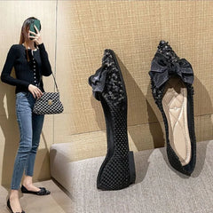 LBSFY -Sequins Wedding Bride Shoe 2025 Trend Pointed Toe With Bow Slip-on Shoes for Women Quick Delivery Y2k Fashion Summer Woman Flats
